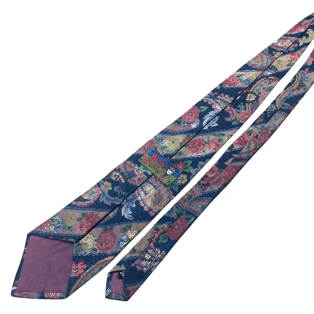 Vintage Beans McGee Tie Floral Paisley Mens Navy USA Dark Academia